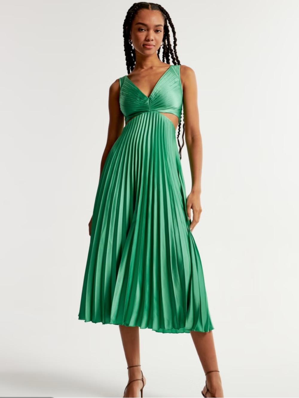 Abercrombie & fitch Giselle pleated Green Cutout Midi Dress